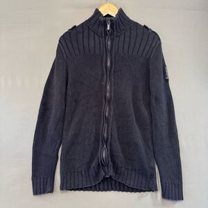 Calvin Klein Jeans Men’s Zip Up Knit Sweater Size Large High Neck 100% Cotton